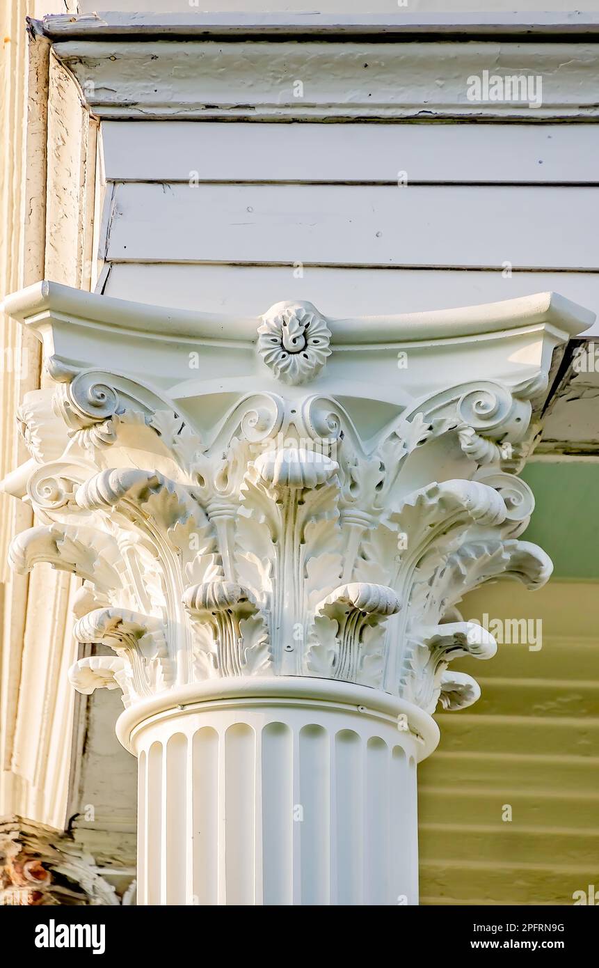 Corinthian columns adorn the Kearney House, March 8, 2023, in Mobile, Alabama. The 1896 Greek Revival home is located in the Oakleigh Garden Historic Stock Photo