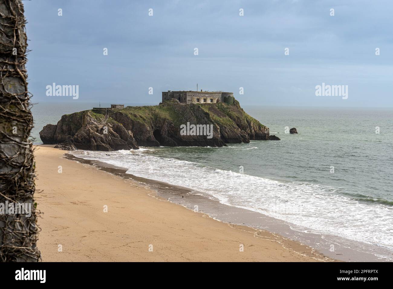 A view of St.Catherine’s Island and st.Catherine’s fort  from Tenby coastline Pembrokeshire Wales Stock Photo
