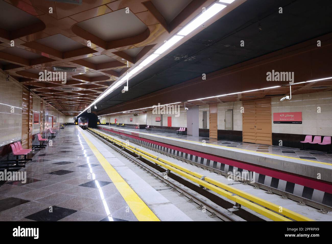March 18, 2023, Tehran, Tehran, Iran: A view of the Tehran metro station during the opening ceremony of 5 new stations of the Tehran Metro in the presence of Iranian President Ebrahim Raisi. The Tehran Metro is a rapid transit system serving Tehran, the capital of Iran. It is the most extensive metro system in the Middle East. The system is owned and operated by Tehran Urban and Suburban Railway. It consists of six operational metro lines (and an additional commuter rail line), with construction underway on three lines, including the west extension of line 4, line 6 and the north and east exte Stock Photo