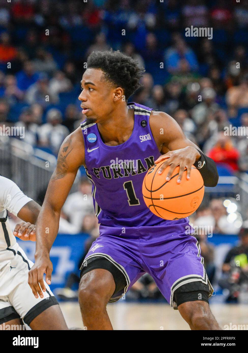 Orlando, FL, USA. 18th Mar, 2023. Furman guard JP Pegues (1) during the
