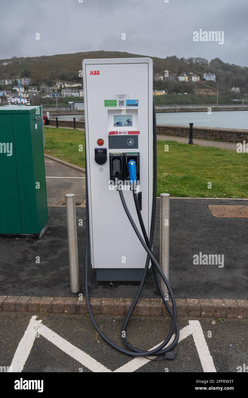 Vehicle charging station at Fishgaurd Pembrokeshire Wales Stock Photo