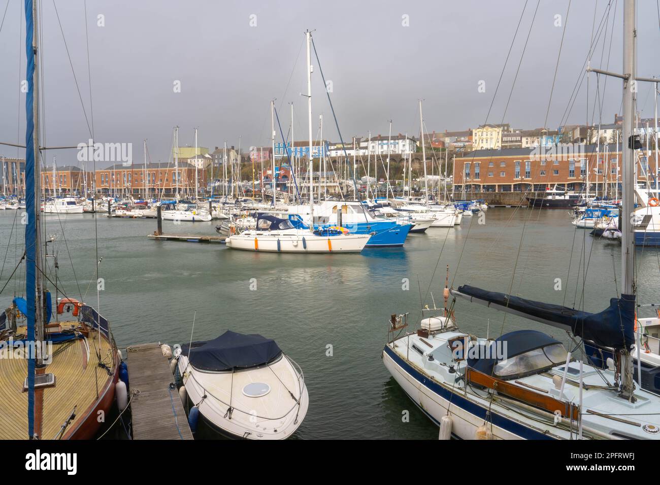 Yachts and boats moored in the harbour marina at Milford