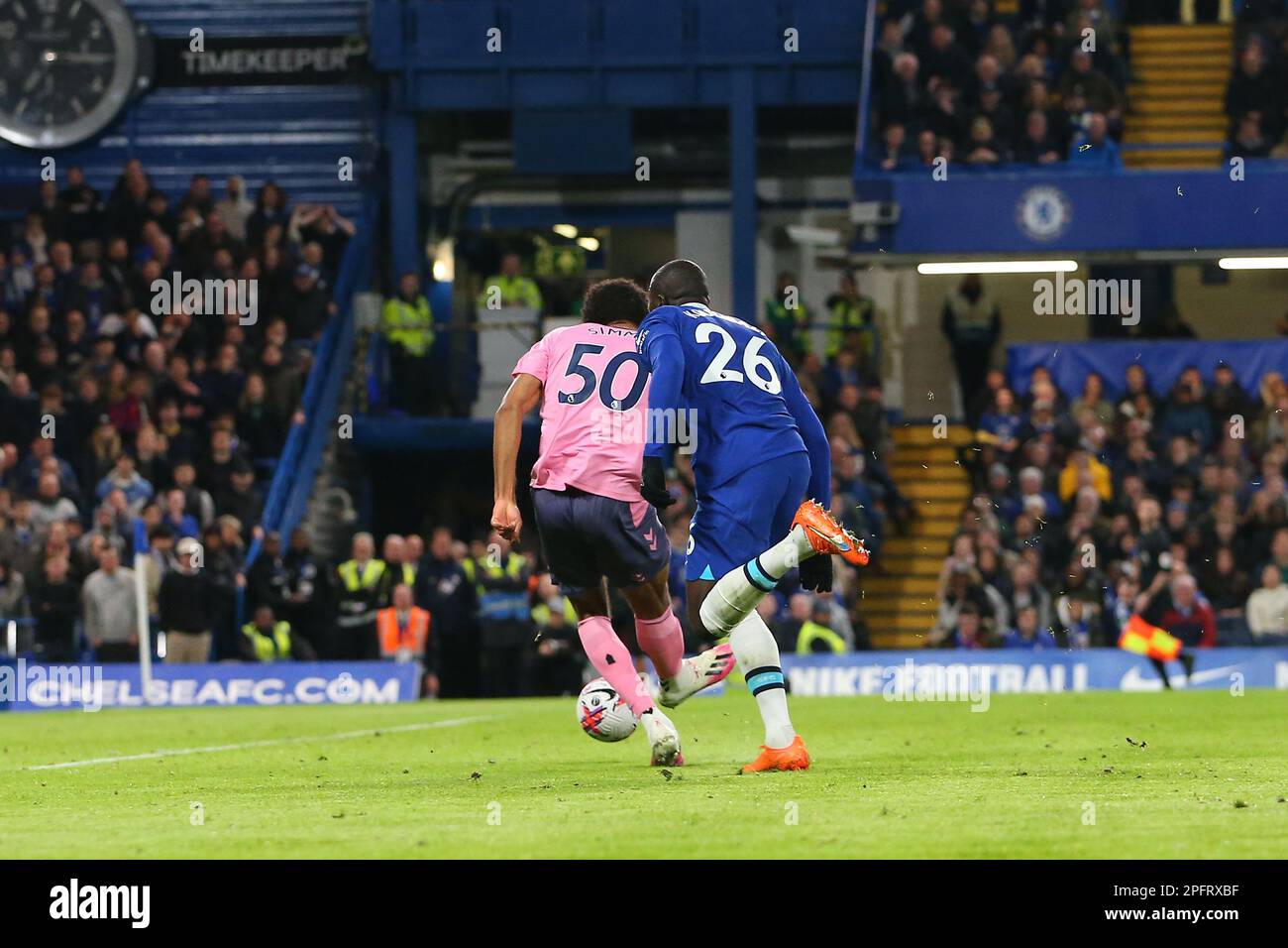 18th March 2023; Stamford Bridge, Chelsea, London, England: Premier League Football, Chelsea versus Everton; Ellis Simms of Everton scores in the 88th minute for 2-2. Stock Photo