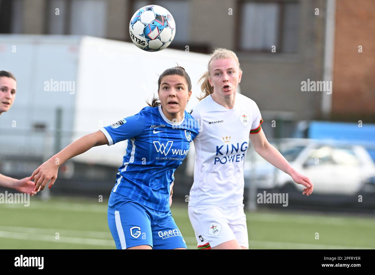 Luna Vanzeir (30) of Genk pictured with Ina Gausdal of OHL during a female soccer game between Racing Genk Ladies and Oud Heverlee Leuven on the 1st matchday in play-off 1 of the 2022 - 2023 season of Belgian Lotto Womens Super League , Saturday 18 March 2023  in Genk , Belgium . PHOTO SPORTPIX | Maarten Straetemans Credit: sportpix/Alamy Live News Stock Photo