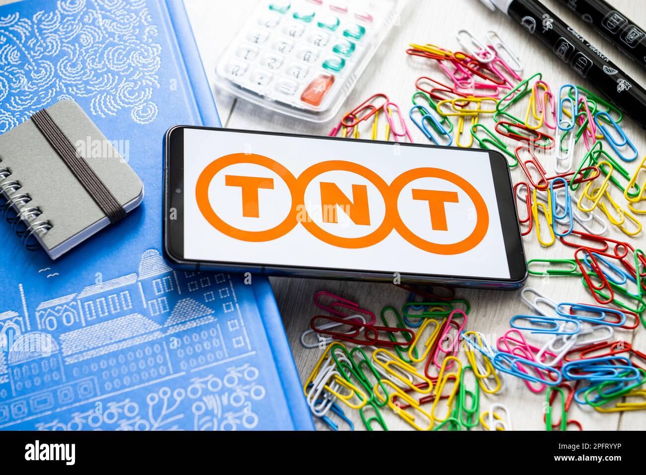 Poland. 7th Mar, 2023. In this photo illustration a TNT logo seen displayed on a smartphone. (Credit Image: © Mateusz Slodkowski/SOPA Images via ZUMA Press Wire) EDITORIAL USAGE ONLY! Not for Commercial USAGE! Stock Photo