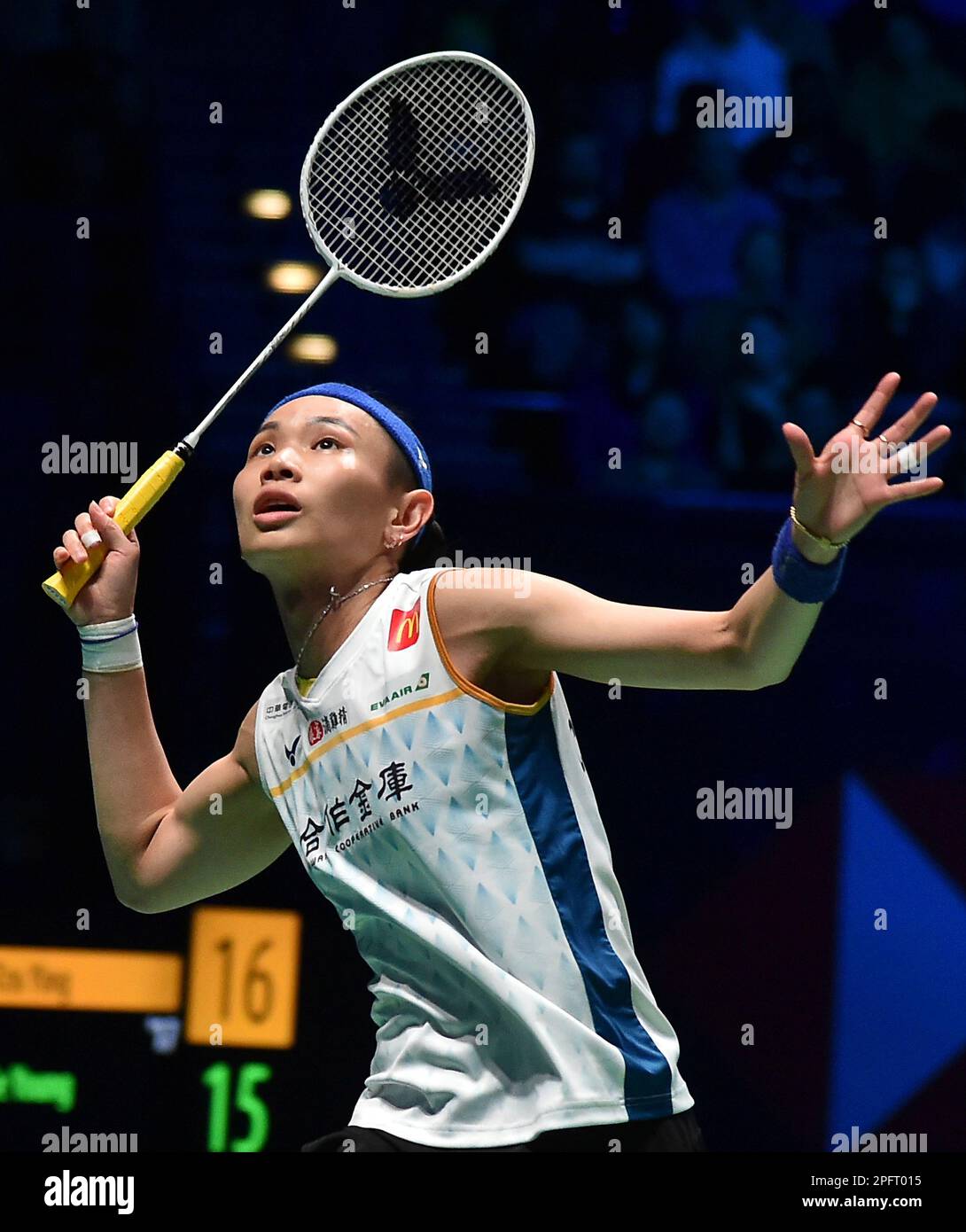 Chinese Taipeis Tai Tzu Ying returns a shot during the womens semi final match against Koreas An Se Young in the All England Open Badminton Championships at the Utilita Arena in Birmingham,