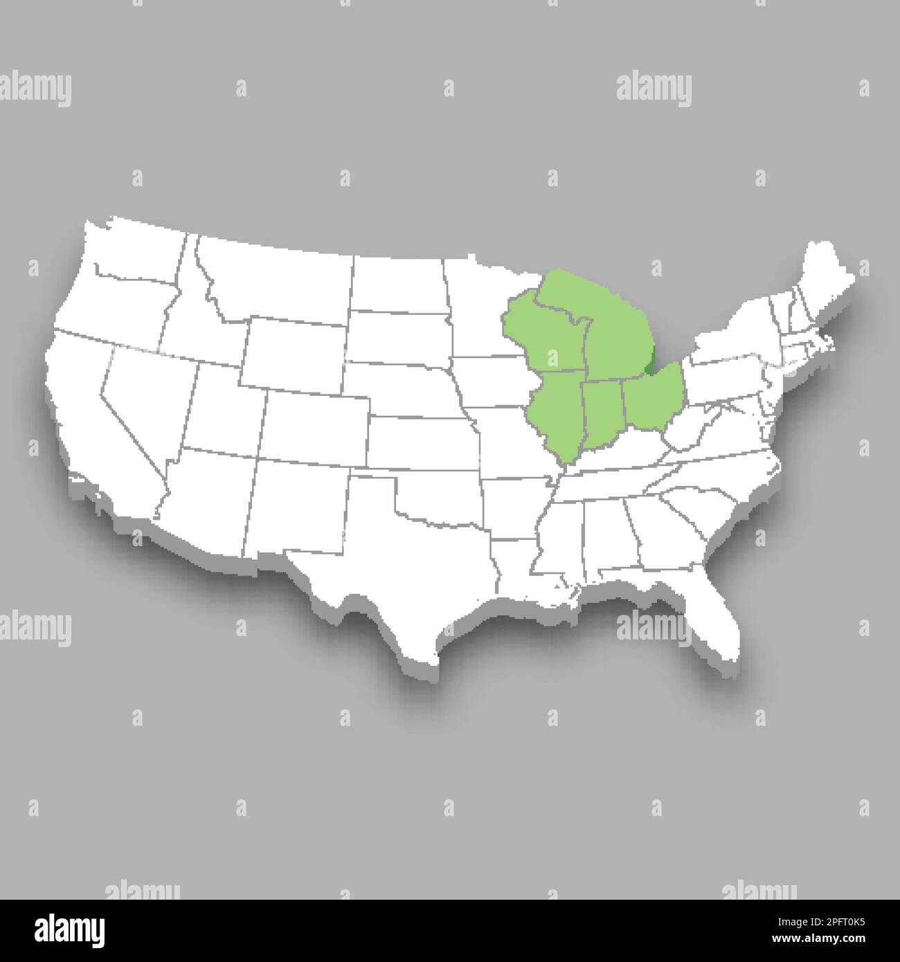 East North Central division location within United States 3d isometric