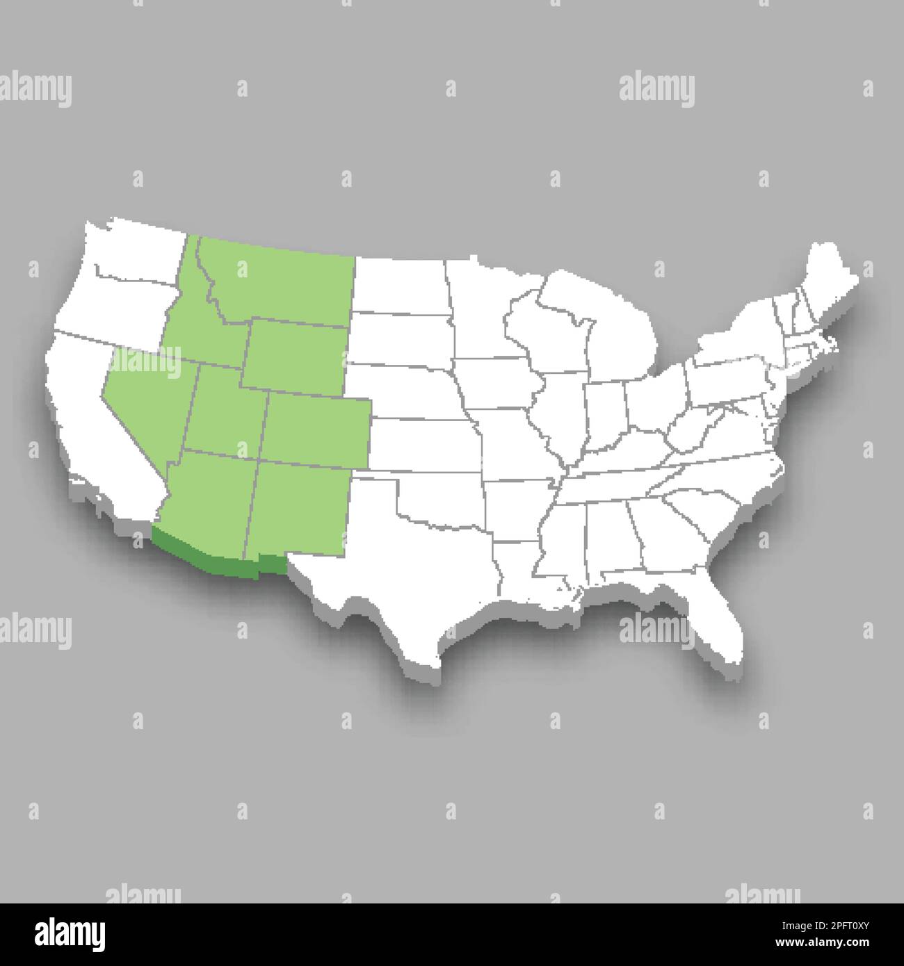 Mountain division location within United States 3d isometric map Stock Vector