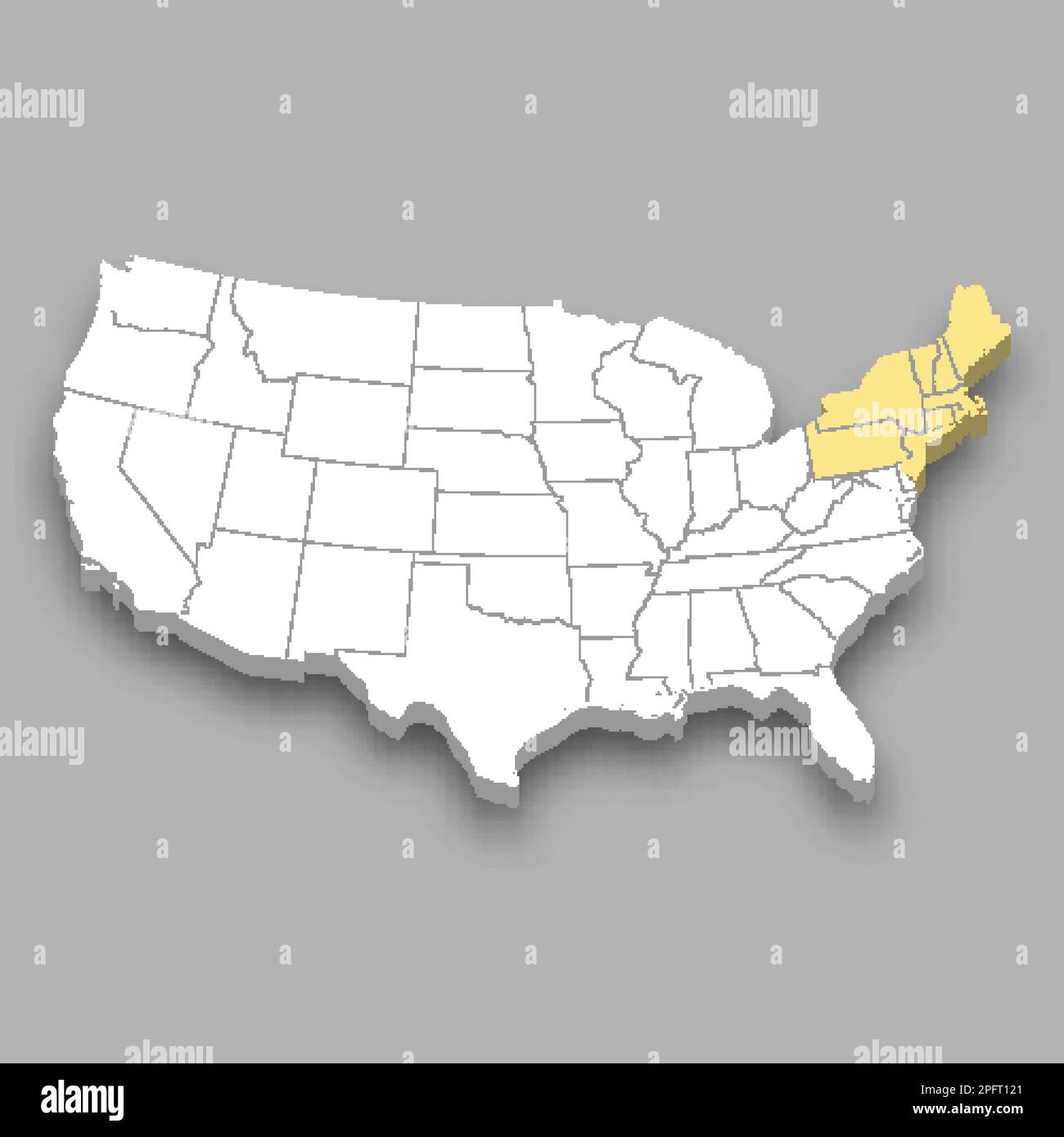 Northeast region location within United States 3d isometric map Stock