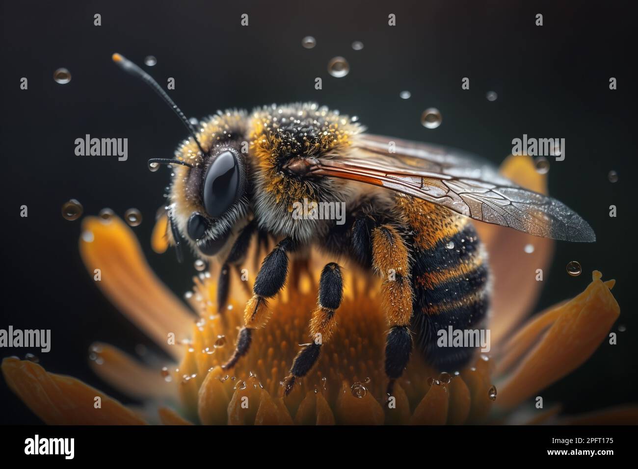 A bees collects honey on flowers on nature. Closeup of a honey bee feeding nectar. Multicolored