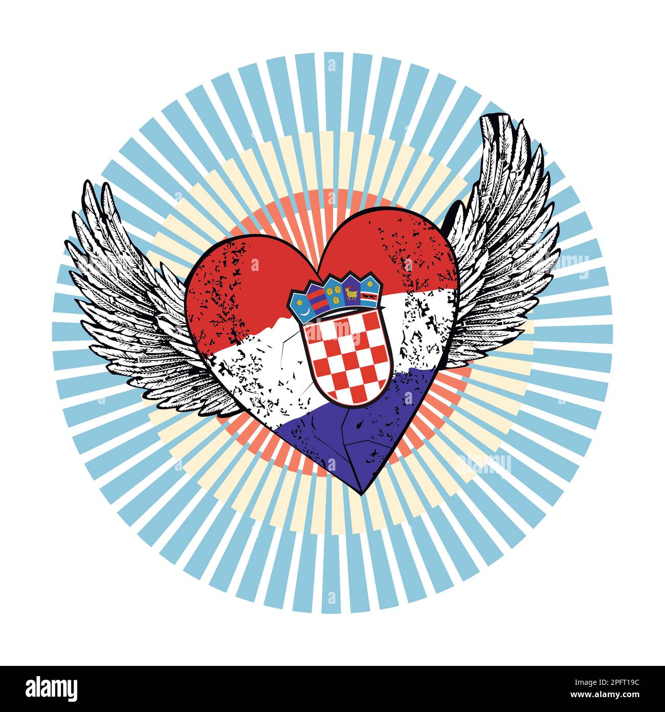 T-shirt design of a winged heart with the colors of the Croatian flag ...
