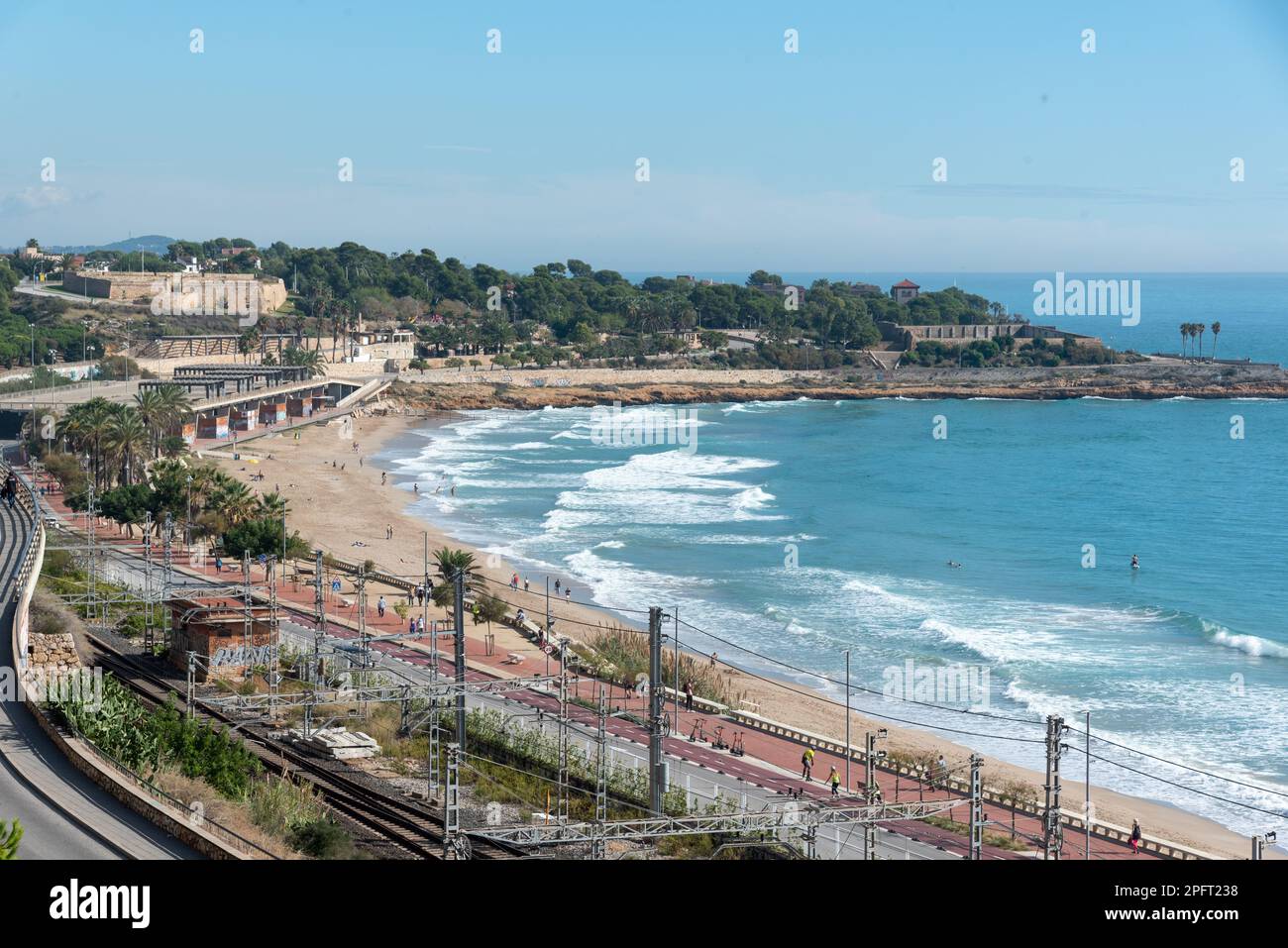 Tarragona streets, circus roman, and the sea behind Stock Photo Alamy