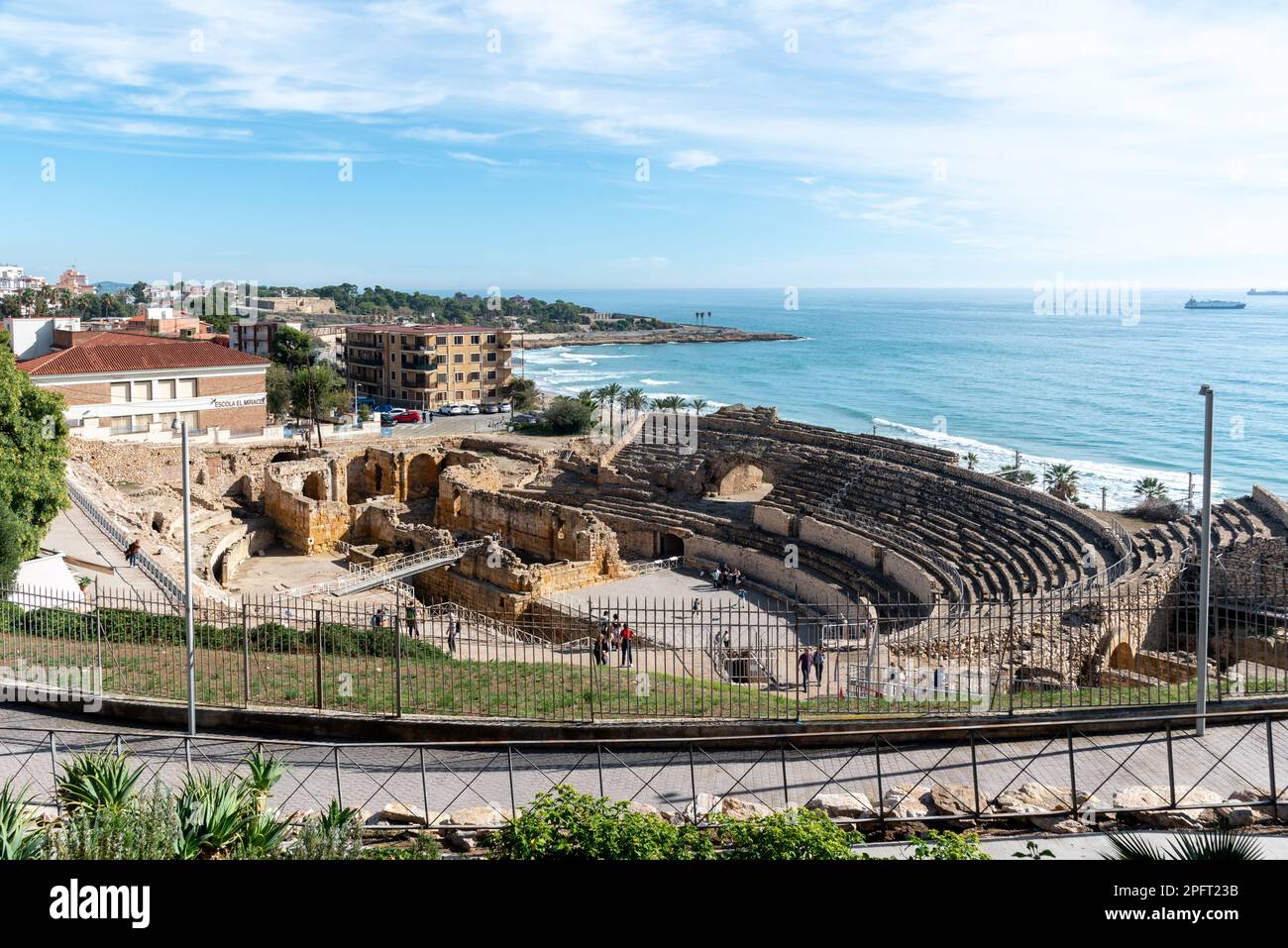 Tarragona streets, circus roman, and the sea behind Stock Photo Alamy