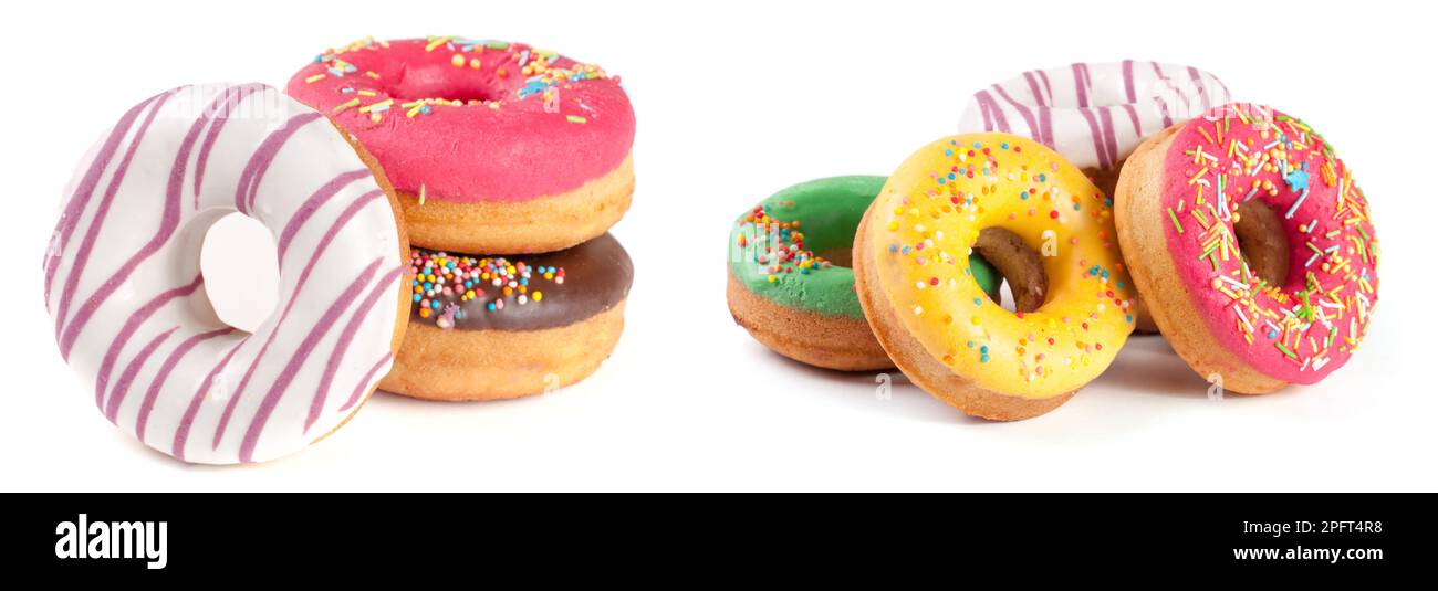 three glazed donut isolated on white background Stock Photo - Alamy