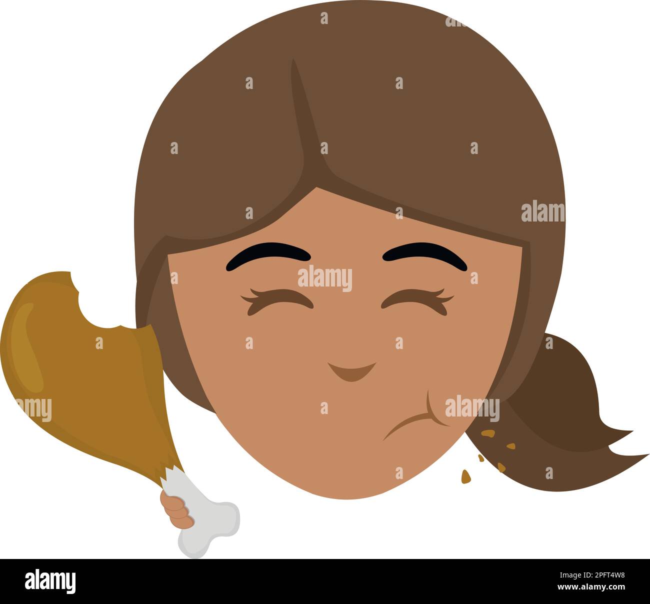 vector illustration face of a cartoon brunette girl eating a chicken leg Stock Vector