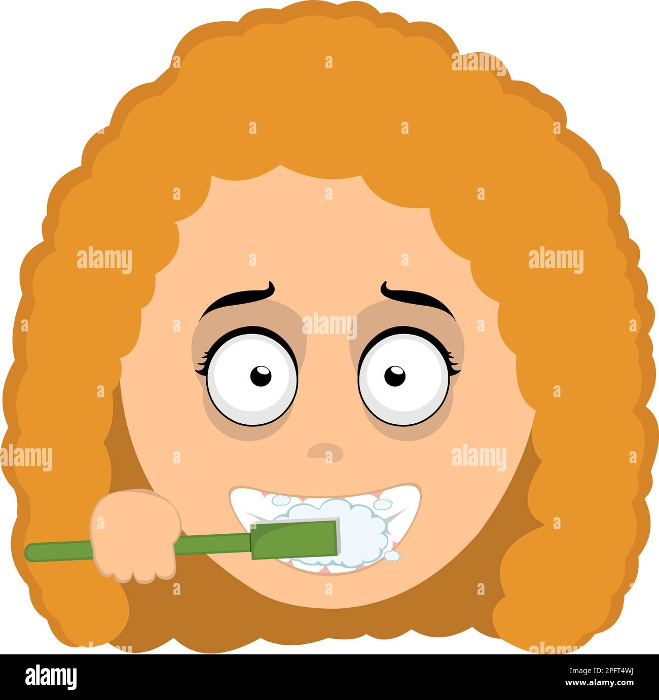 vector illustration face of a cartoon redhead woman brushing her teeth with a toothbrush Stock Vector