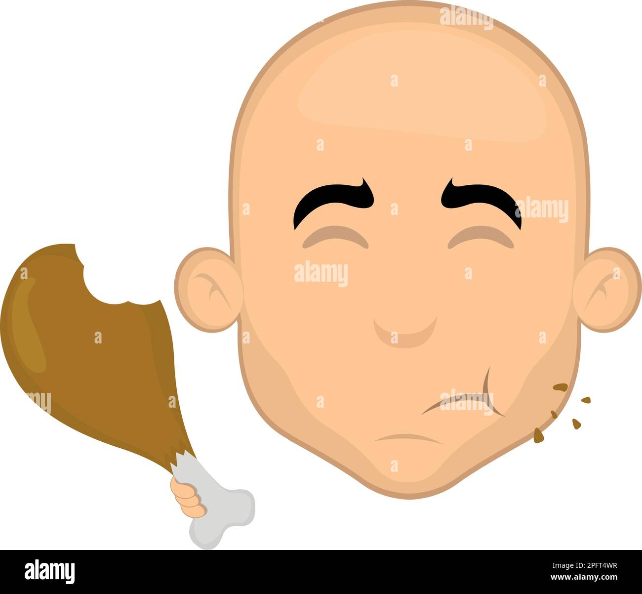 vector illustration face of a cartoon bald man eating a chicken leg Stock Vector