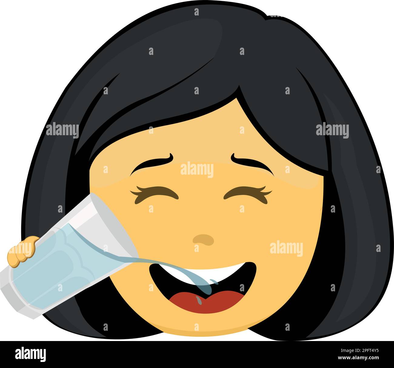 vector illustration emoticon of the face cartoon woman in yellow color, drinking a glass of water Stock Vector