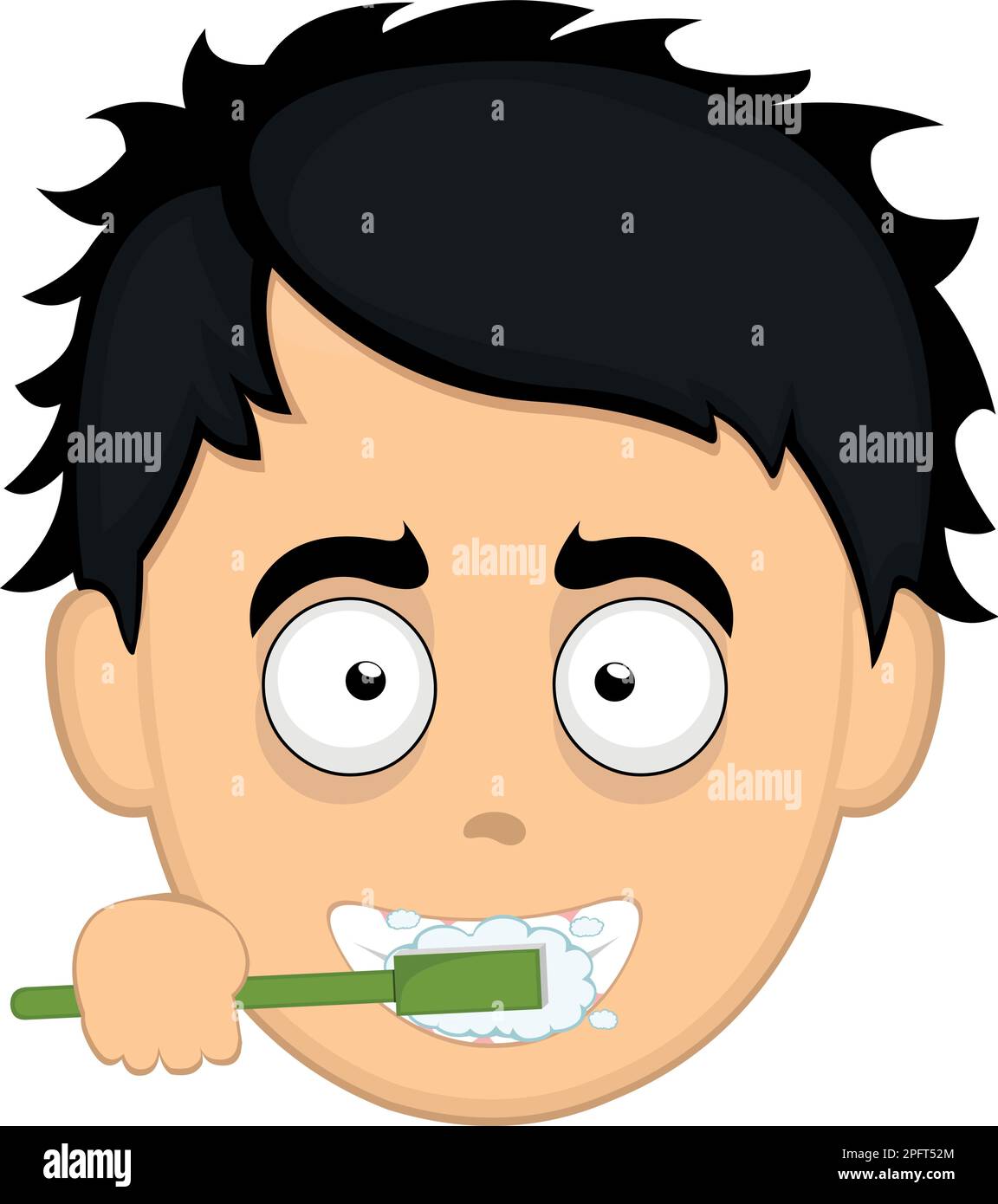 vector illustration face of a cartoon man brushing his teeth with a toothbrush Stock Vector
