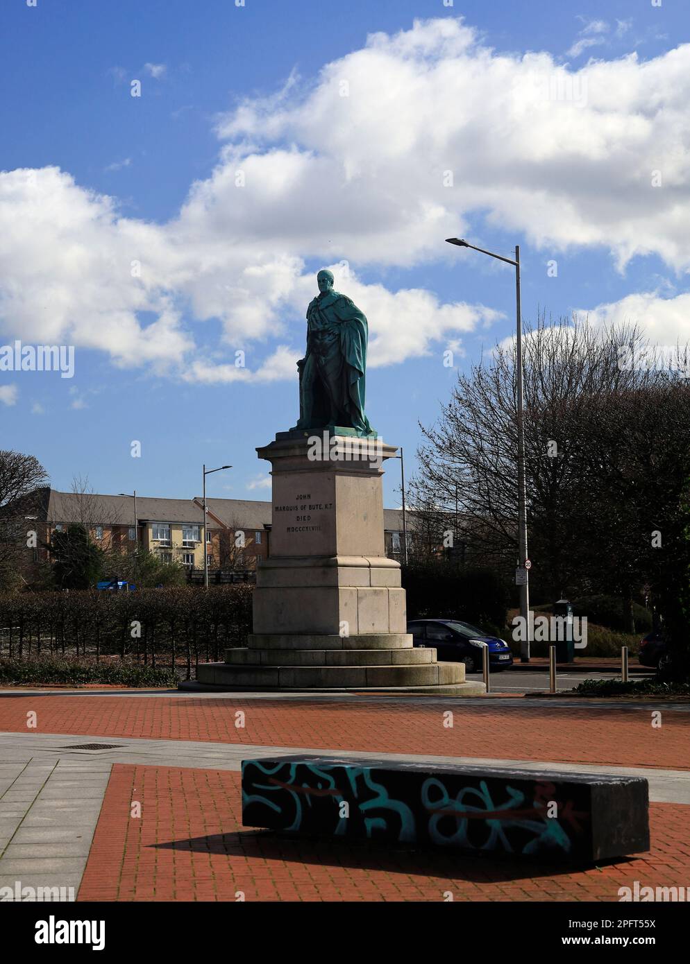 Statue of 2nd Marquis (marquess) of Bute, John Crichton Stuart, K.T. Died 1848. 7th Earl of Dumfries. Views of Callaghan Square Cardiff.March 2023 Stock Photo