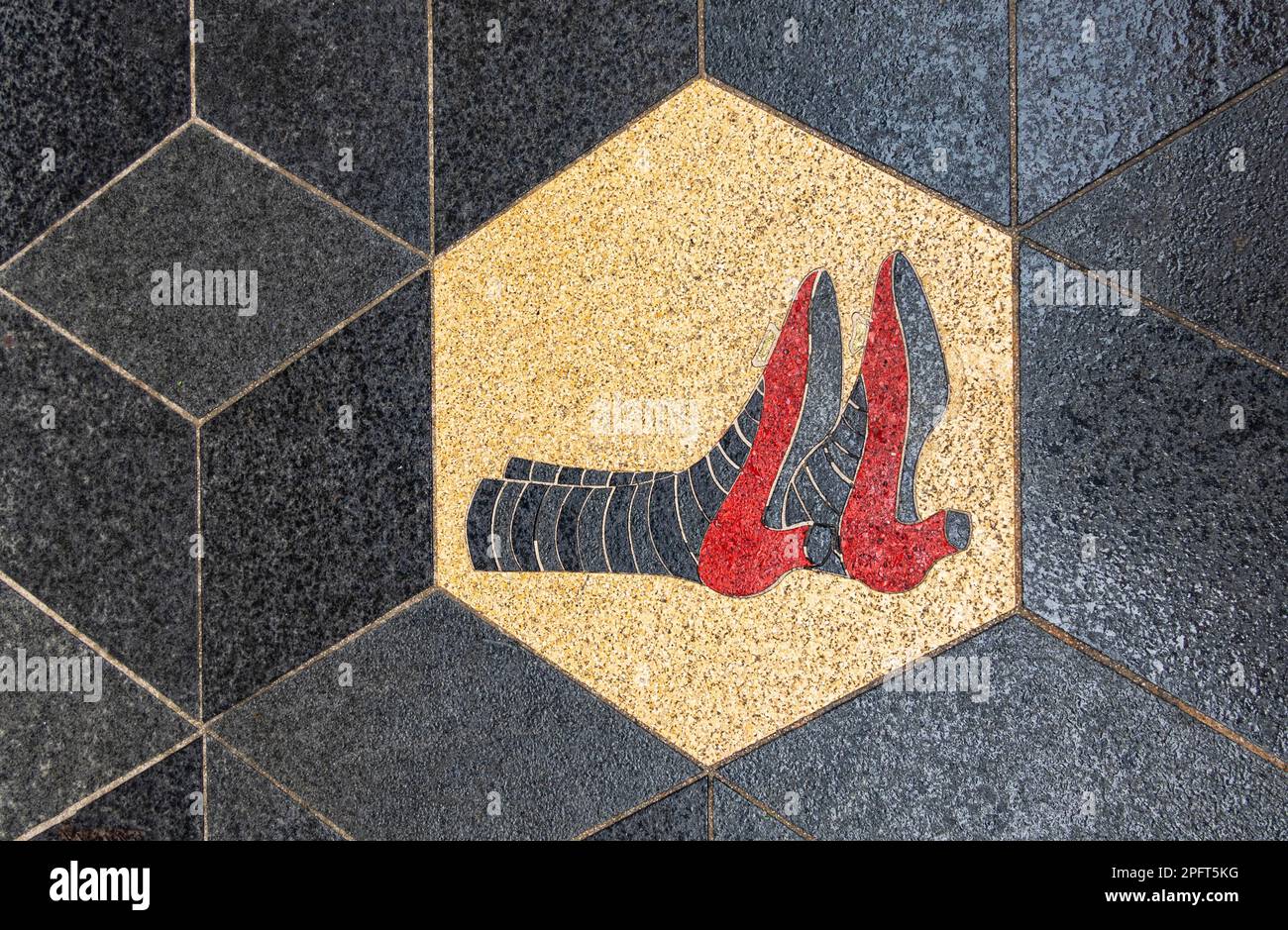 Dorothy's Ruby Slippers as pictured after the house fell on the Wicked Witch of the East in The Wizard of Oz Stock Photo