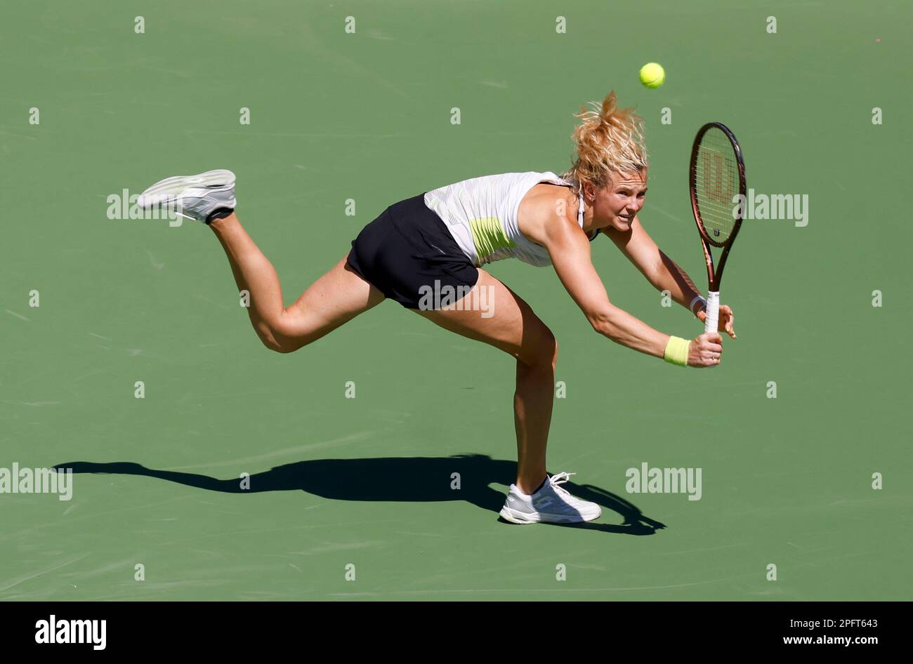 March 18, 2023 Katerina Siniakova of the Czech Republic returns a shot