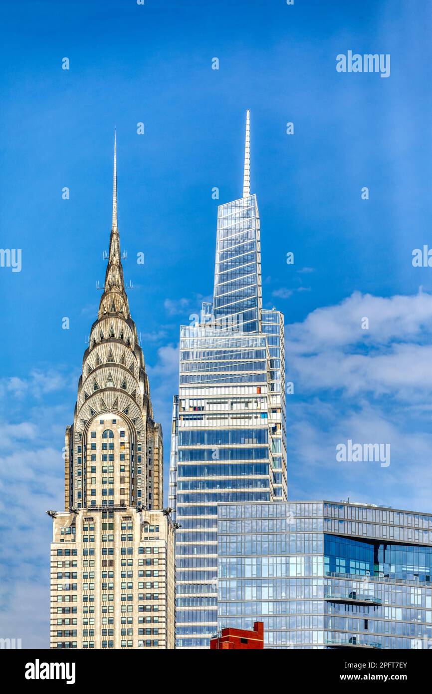 Blue and white on blue and white The Chrysler Building and One