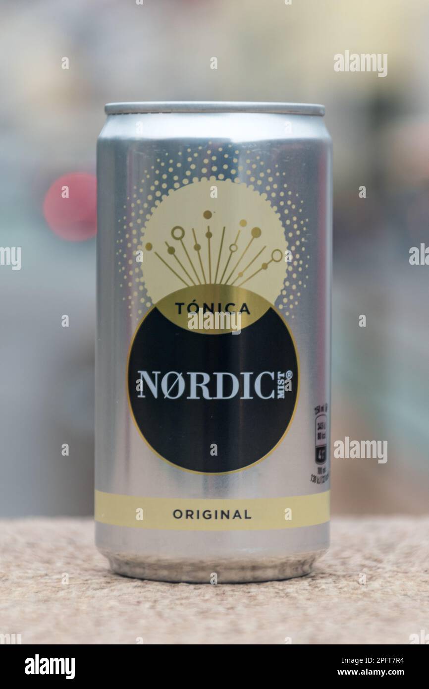Lisbon, Portugal December 5, 2022 Can of Tonica Nordic Mist Stock