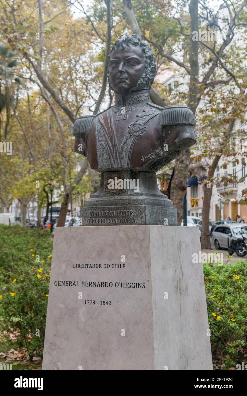 Lisbon, Portugal - December 5, 2022: Bust of Bernardo O'Higgins Riquelme, Chilean independence leader. Stock Photo