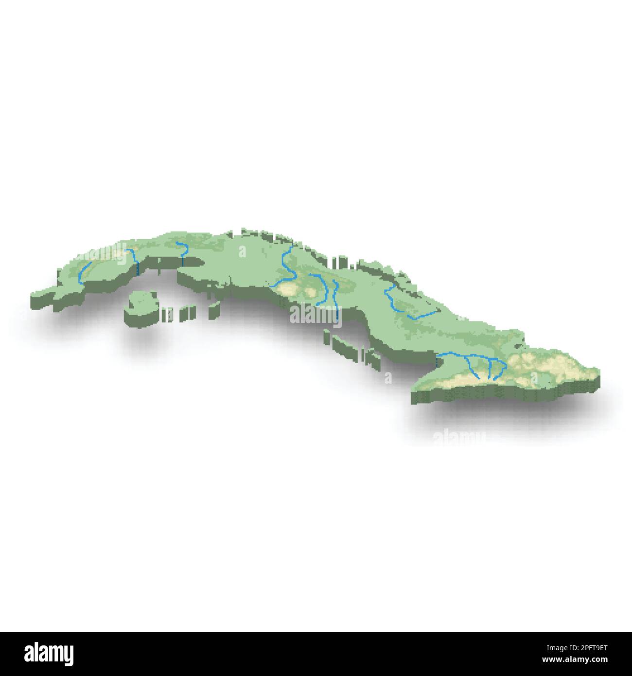 3d isometric relief map of Cuba with shadow Stock Vector Image & Art