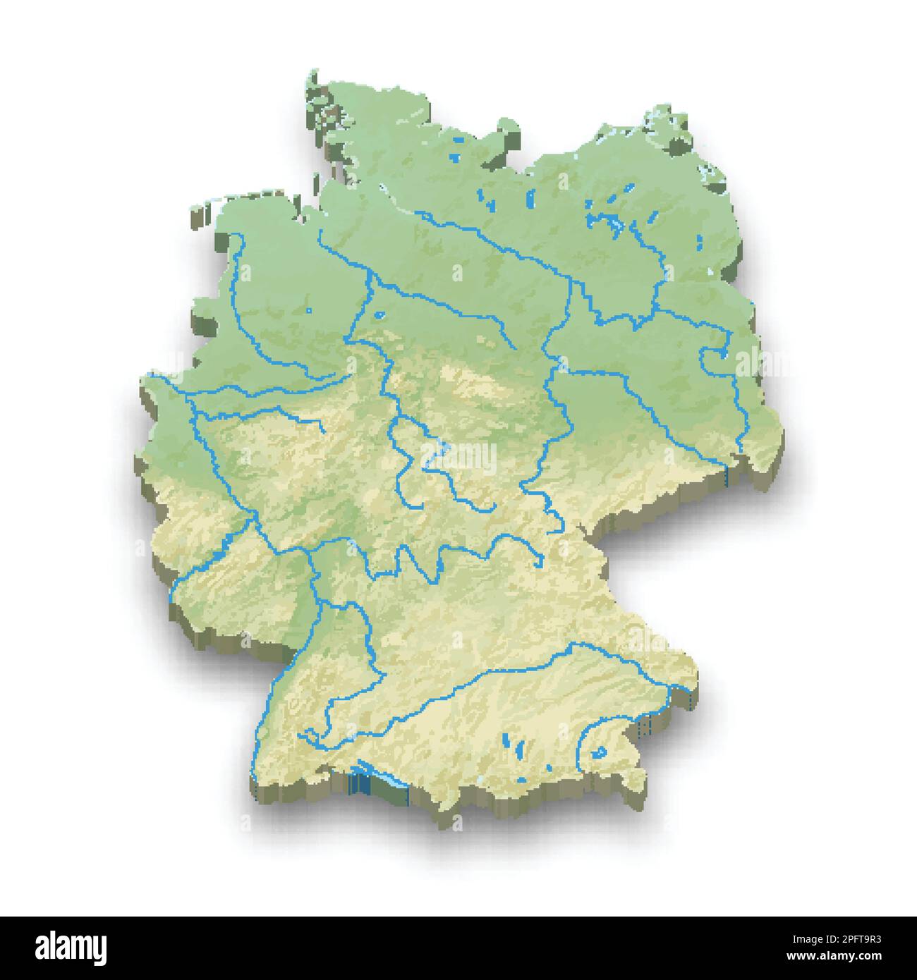 3d isometric relief map of Germany with shadow Stock Vector