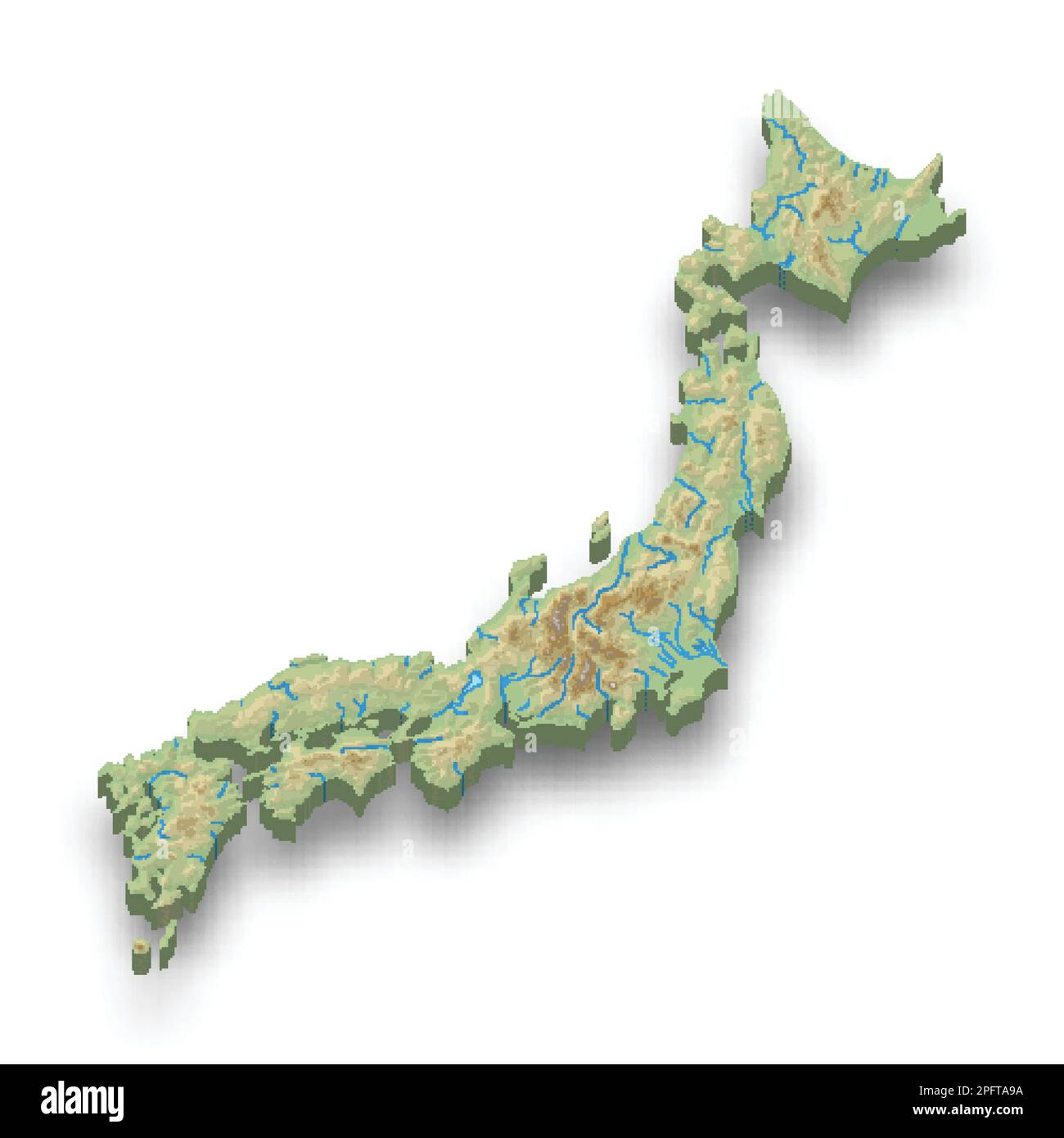 3d isometric relief map of Japan with shadow Stock Vector