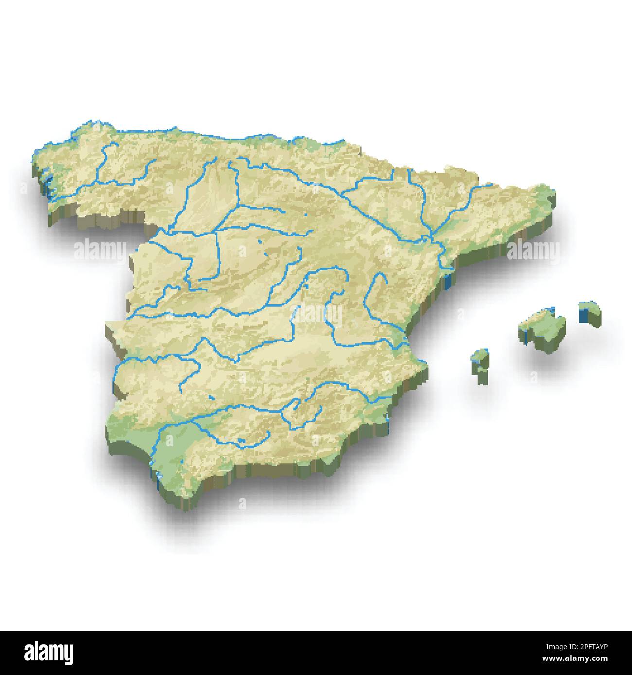 Physical Map Of Europe Ebro River 3d Isometric Relief Map Of Spain With Shadow 2PFTAYP