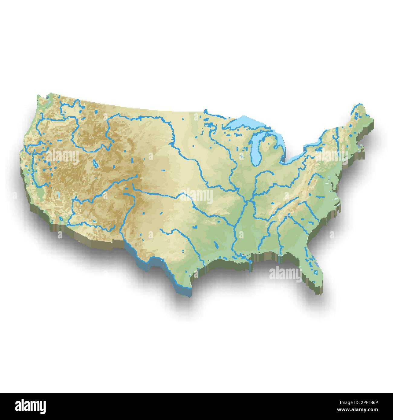 3d isometric relief map of United States with shadow Stock Vector