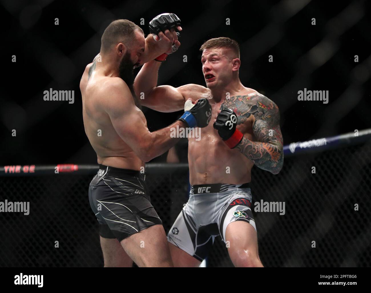 Marvin Vettori (right) in action against Roman Dolidze in their middleweight bout during UFC 286 at O2 Arena, London Picture date Saturday March 18, 2023 Stock Photo