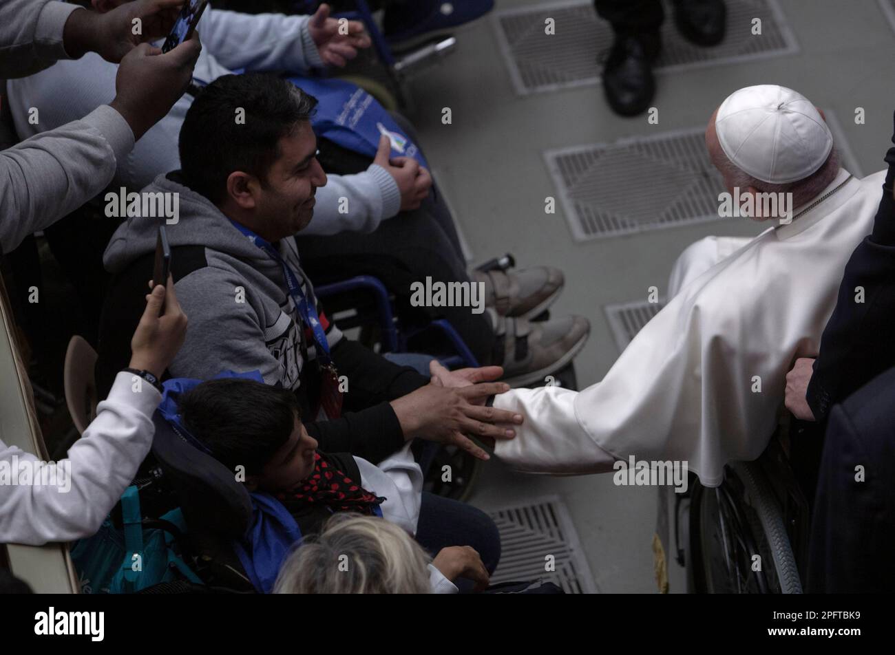 Vatican City, vatican, 18 March 2023. Pope Francis meets refugee