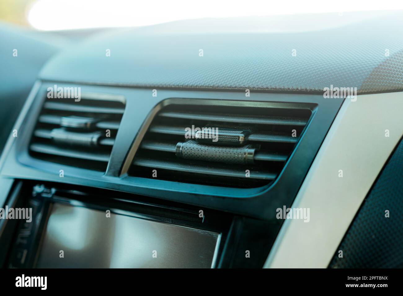 Close up of a car air conditioning panel. Air ventilation system of a