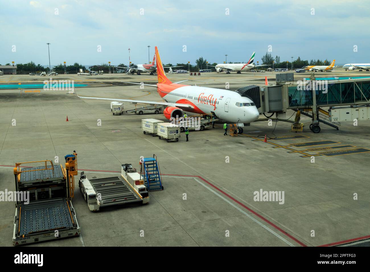Phuket, Thailand January 19, 2023 Airplane at boarding gate jet