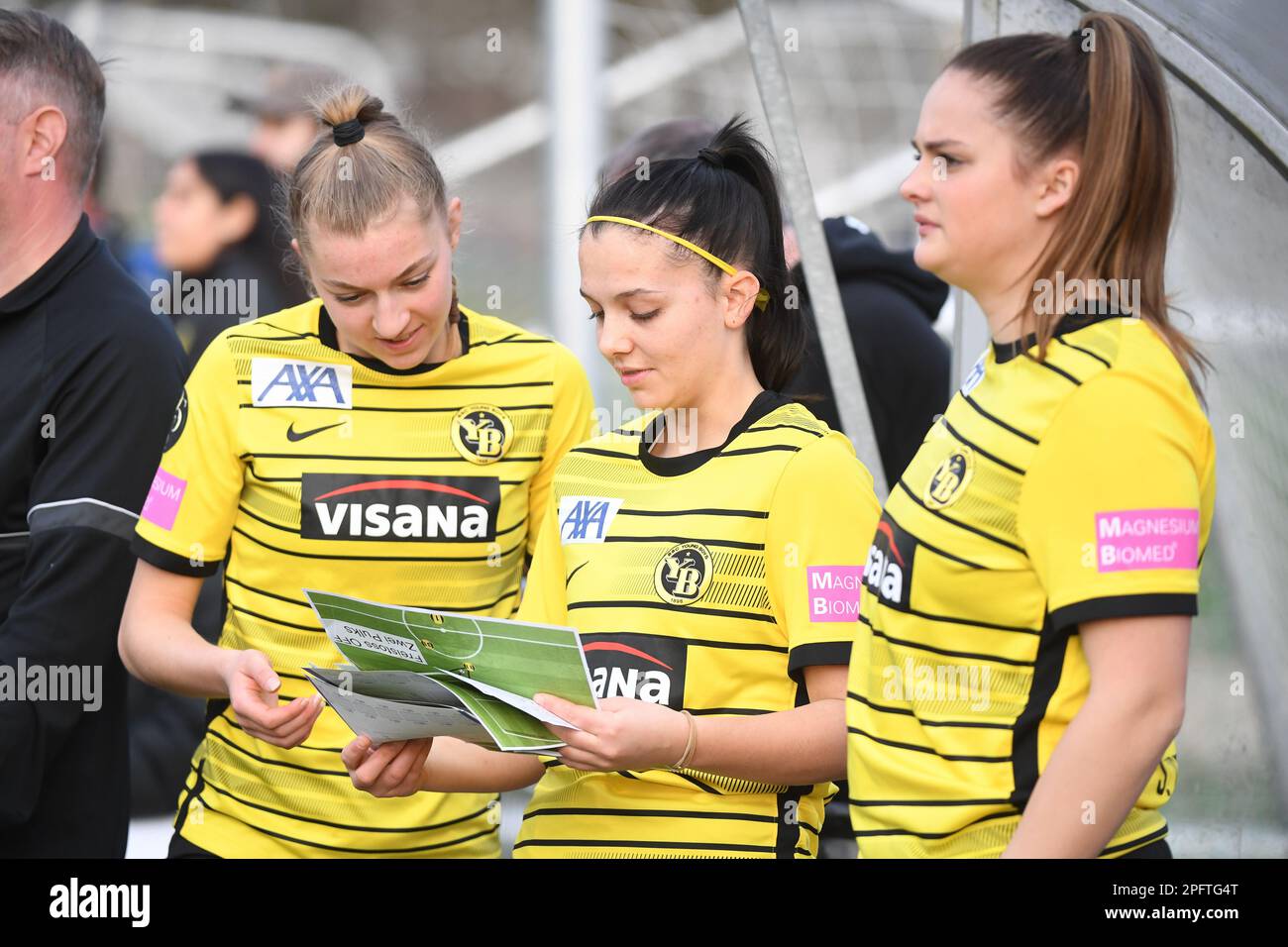Aarau, Switzerland. 18th Mar, 2023. March 18, 2023, Aarau, Schachen Aarau  sports facility, Axa Women's Super League: FC Aarau Women - BSC YB Women,  #12 Morina Suter (Young Boys), #24 Selina Ueltschi (