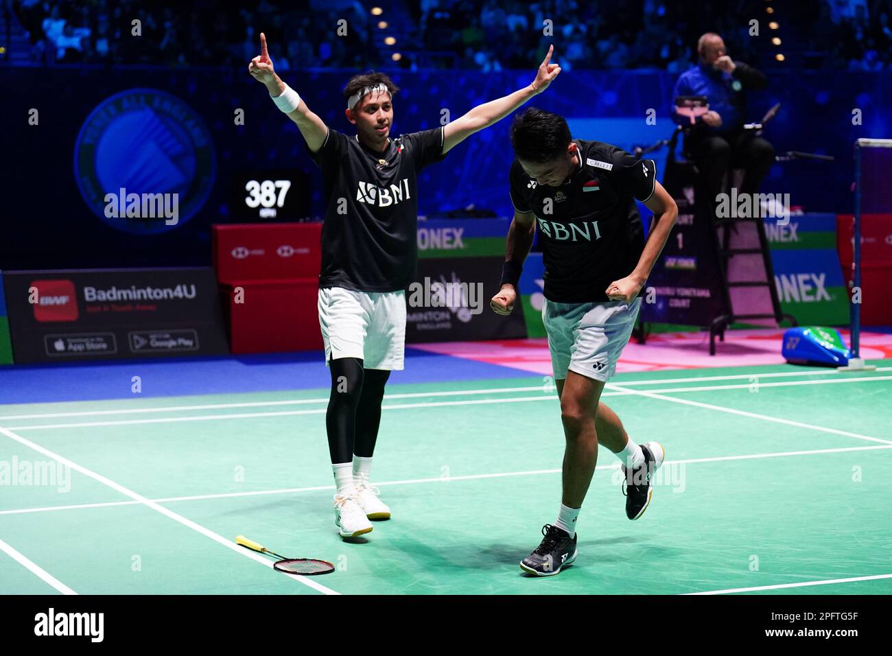 Indonesia's Fajar Alfian and Muhammad Rian Ardianto (left) celebrate