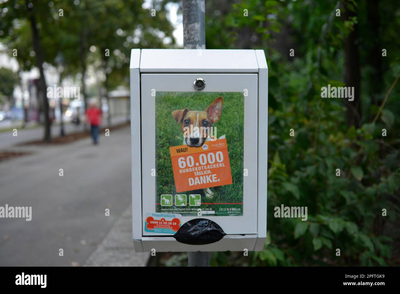 Bag dispenser, dog excrement bag, dog excrement, Vienna, Austria Stock Photo