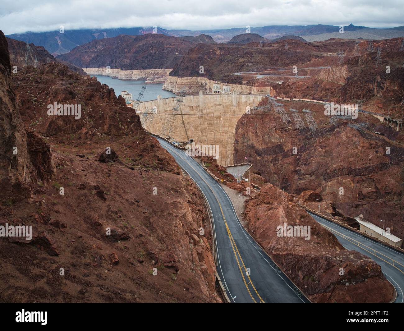 Dark, rainy, and cloudy day at the Hoover Dam in Arizona and Nevada ...