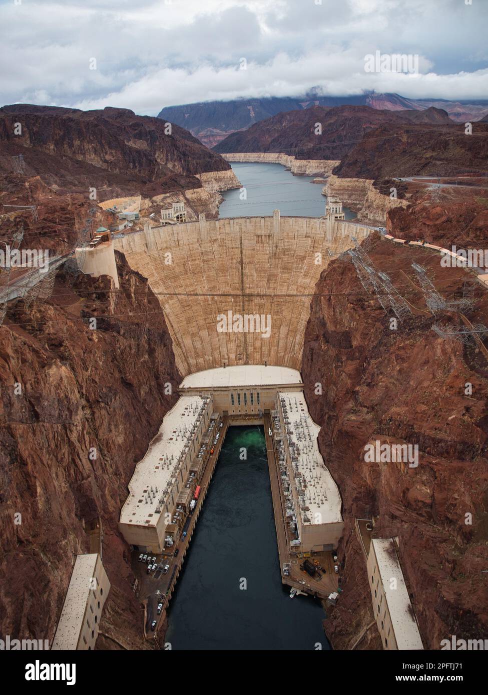 Dark, rainy, and cloudy day at the Hoover Dam in Arizona and Nevada ...