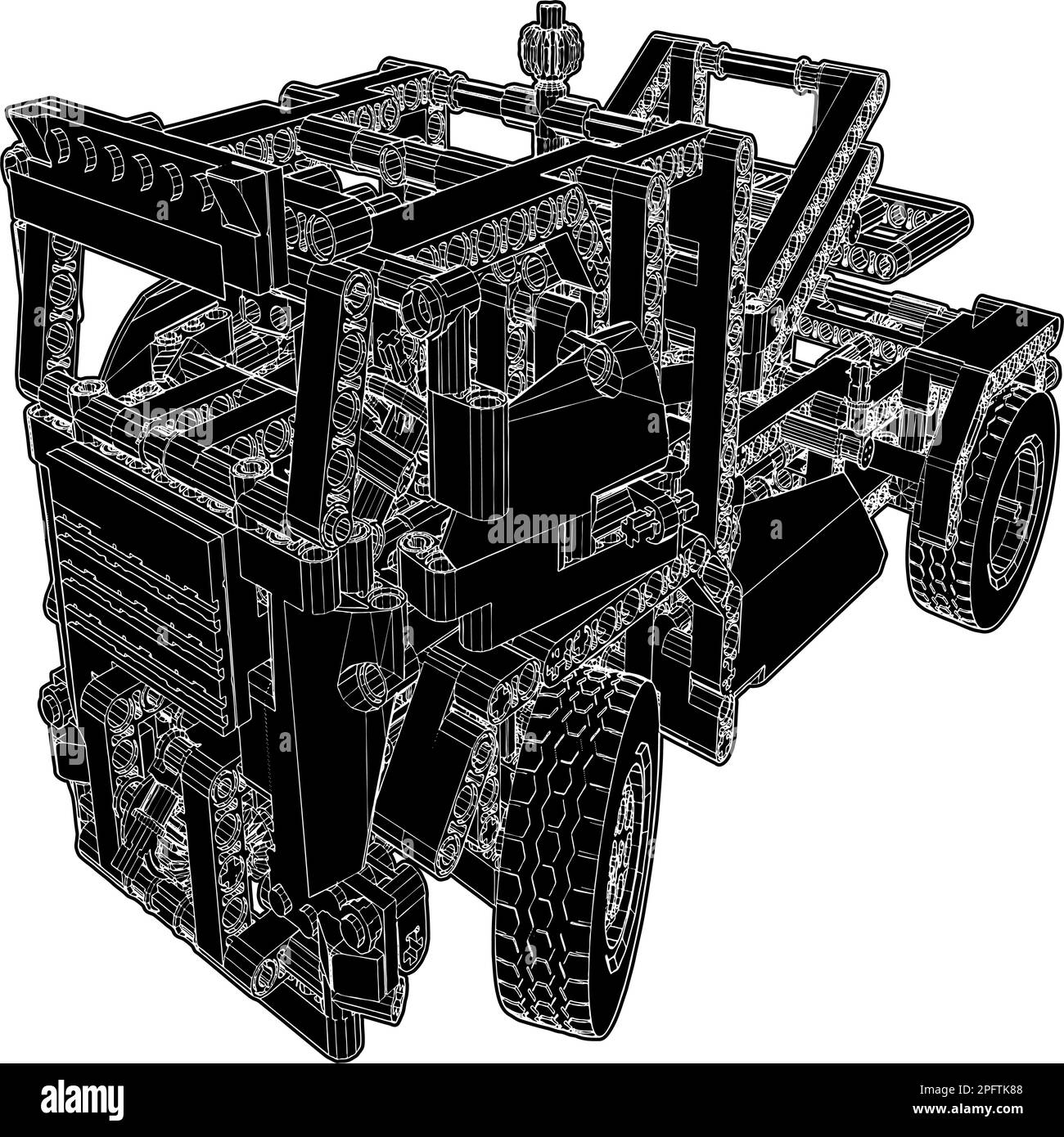 Truck Made By Blocks Vector. Toy Building Block, Bricks For Children. Vector Isometric