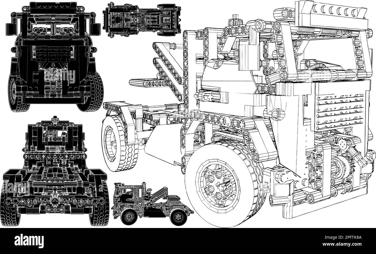 Truck Made By Blocks Vector. Toy Building Block, Bricks For Children