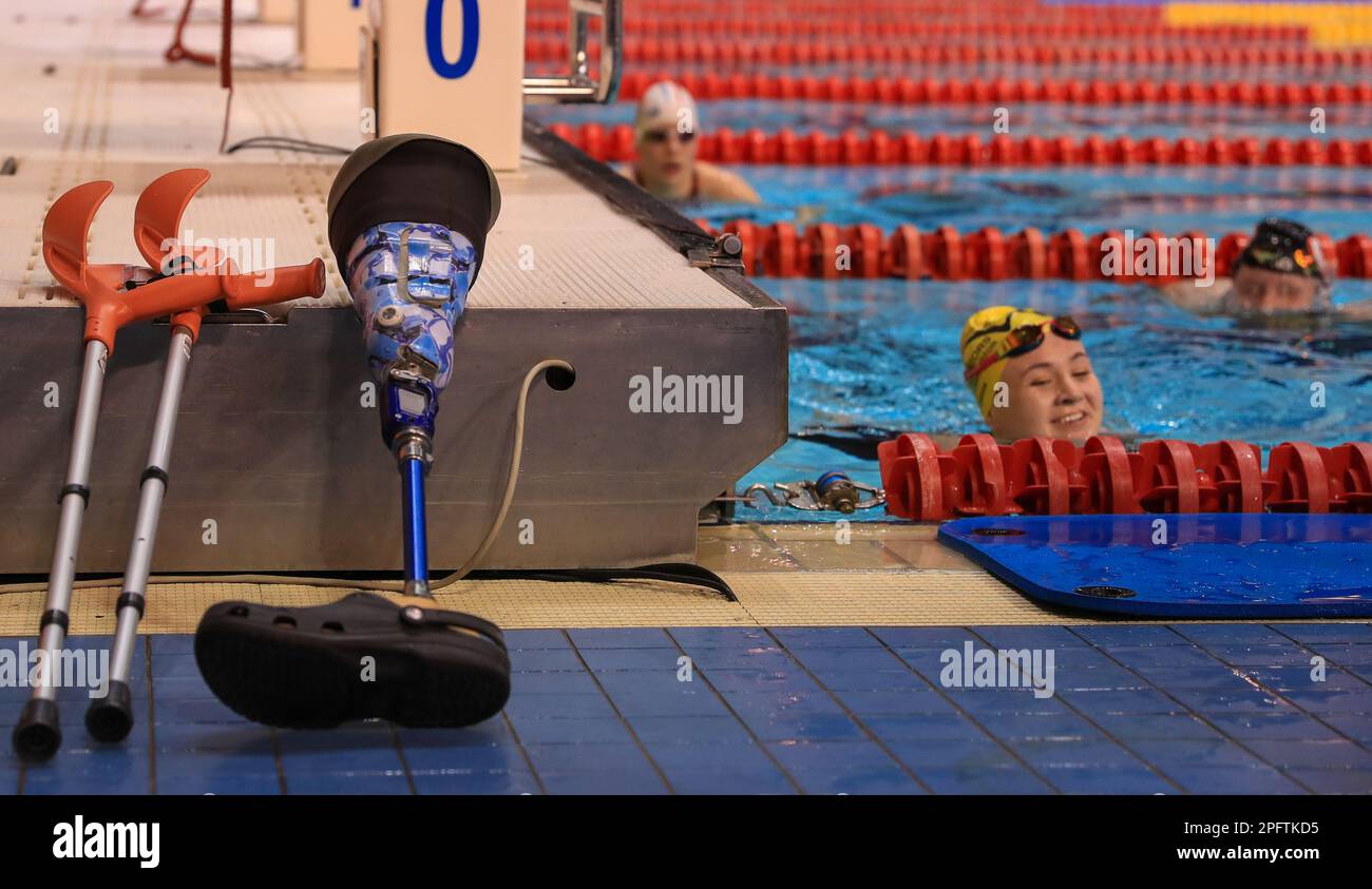 The prosthetic leg of Great Britain's Isabella Haynes on day three of