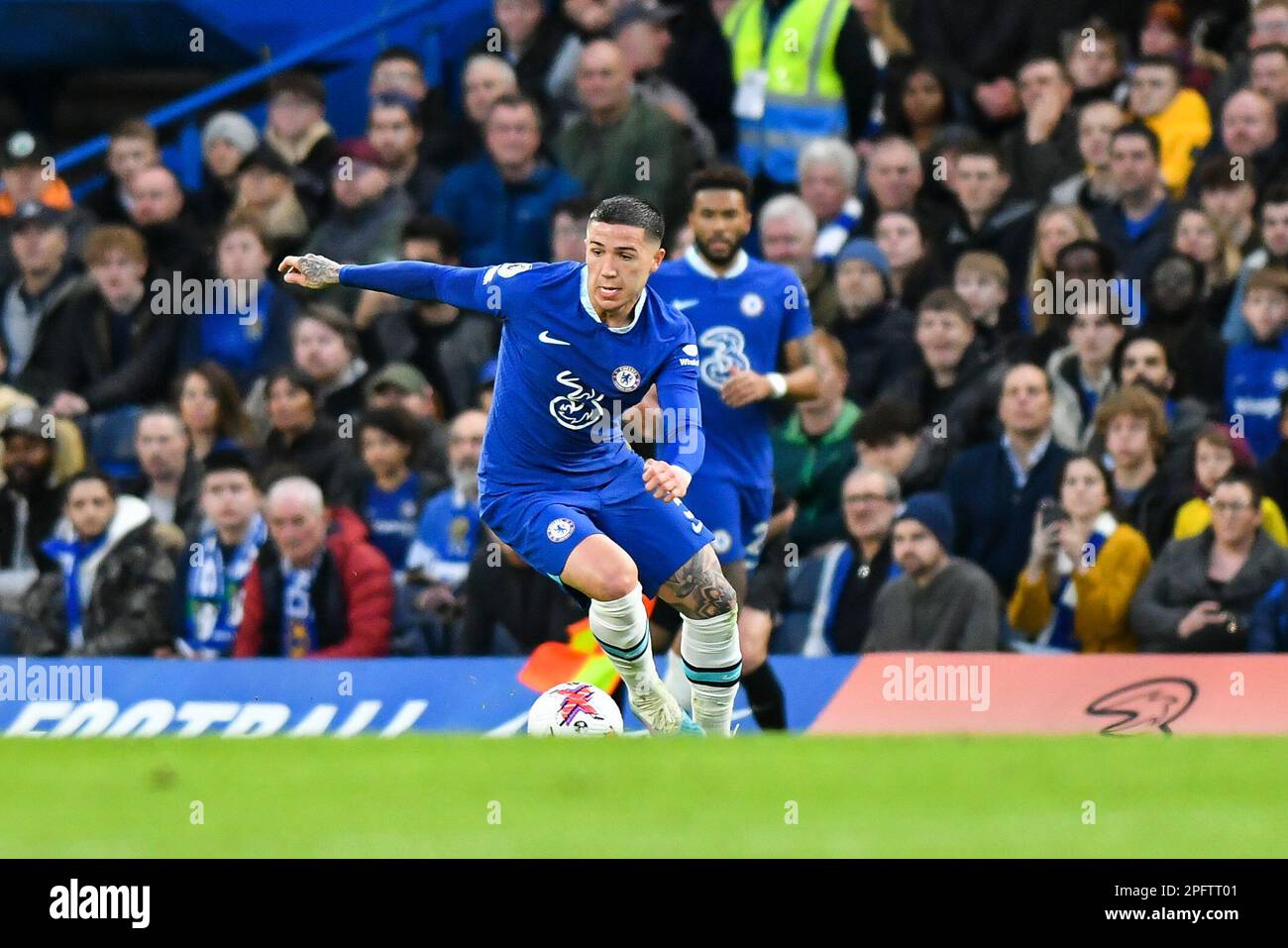 Enzo Fernandez of Chelsea in action during the Premier League match between Chelsea and Everton at Stamford Bridge, London on Saturday 18th March 2023. (Photo: Ivan Yordanov | MI News) Credit: MI News & Sport /Alamy Live News Stock Photo