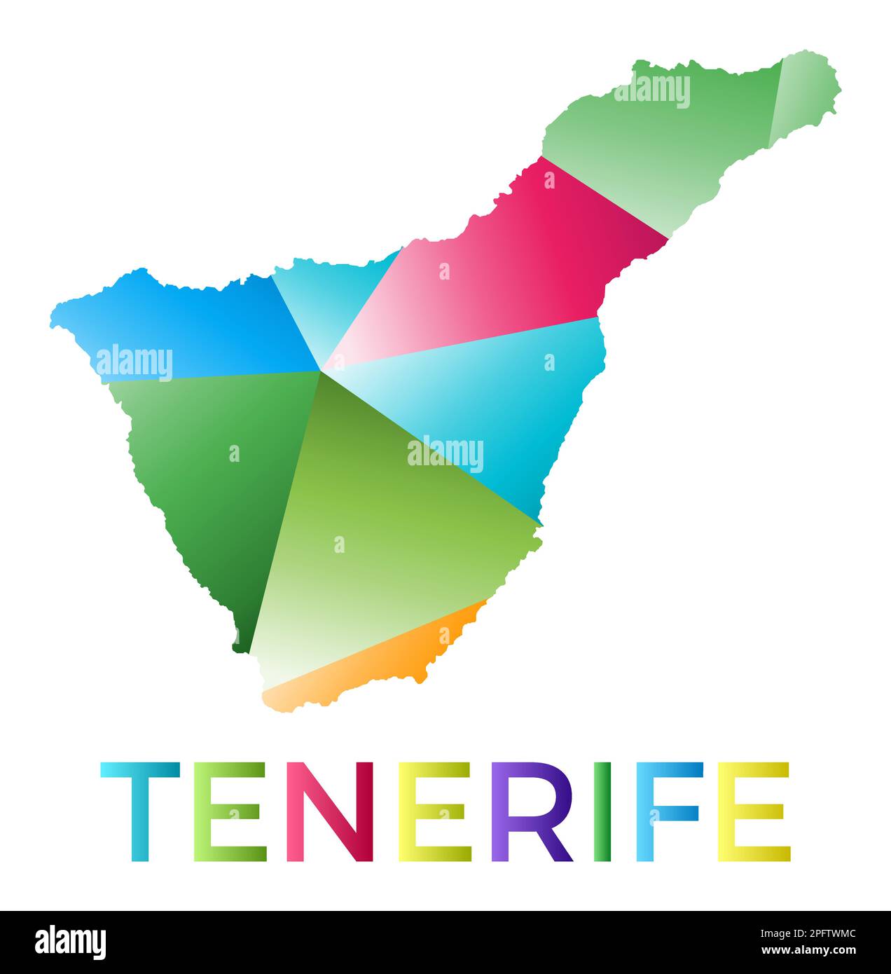 Bright colored Tenerife shape. Multicolor geometric style island logo