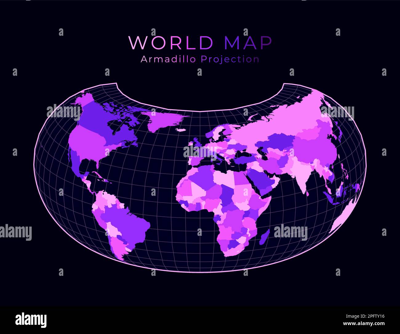 World Map. Armadillo projection. Digital world illustration. Bright ...