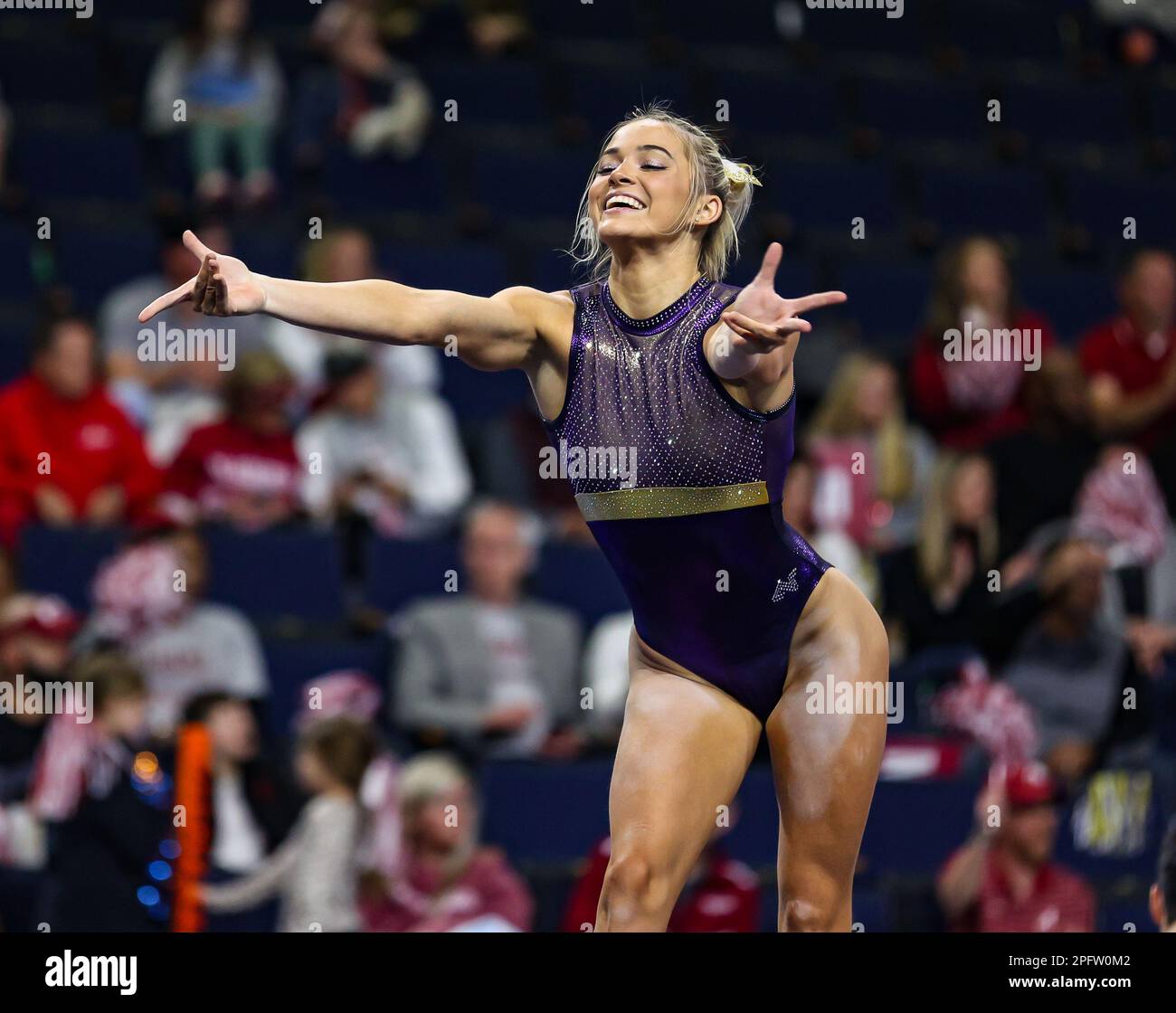 March 18, 2023: LSU's Olivia Dunne practices her floor routine prior to ...